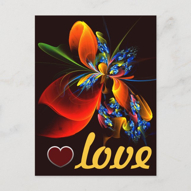 Cartão Postal Padrão de Arte Abstrata Moderna Floral Laranja Azu (Frente)