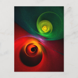 Cartão Postal Padrão de Arte Abstrata Moderna Yin Yang Vermelho 