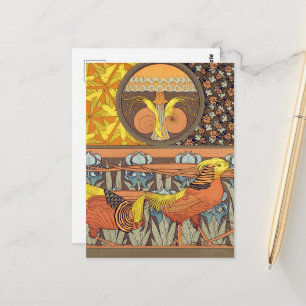 Cartão Postal Padrão de Ave da Natureza em Arte Nova Francês Ant