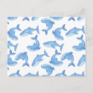 Cartão Postal Padrão de Baleia Azul em Aquarela