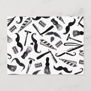 Cartão Postal Padrão de Barreira de Aquarela do bigode Razor Sh