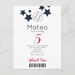 Cartão Postal Padrão de Baseball Moderno   Estilo de Bilhete de 
