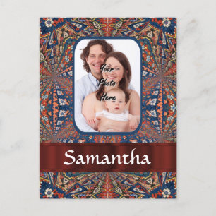 Cartão Postal Padrão de caleidoscópio vermelho e azul