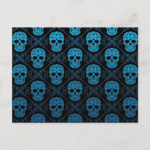 Cartão Postal Padrão de Caveira Açucareira Azul e Preto