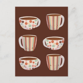 Cartão Postal Padrão de Círculo Quente em Xícaras de Café