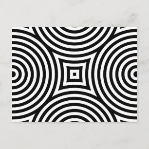 Cartão Postal Padrão de Círculos Concêntricos Preto e Branco