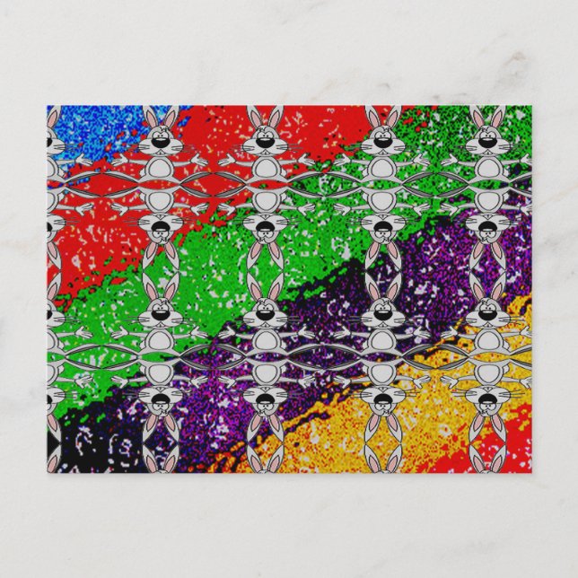 Cartão Postal Padrão de Coelho Colorido Selvagem (Frente)