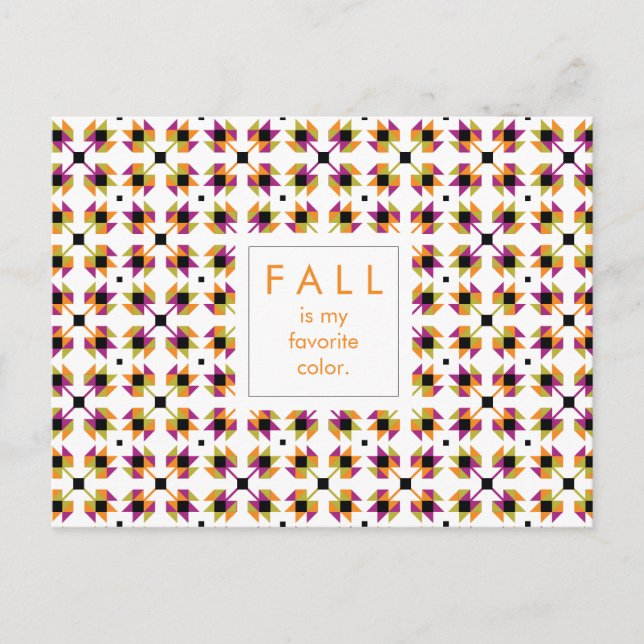 Cartão Postal Padrão de Colcha de Folhas de Outono Moderno (Frente)