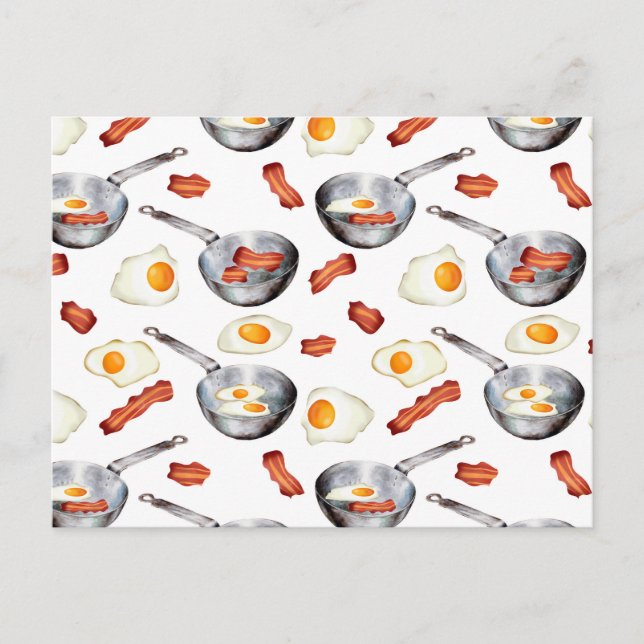 Cartão Postal Padrão de Comida de Bacon e Ovos no Café da Água (Frente)