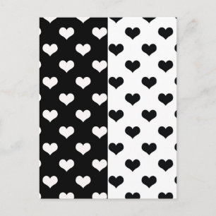 Cartão Postal Padrão de Coração de Amor Branco Negro