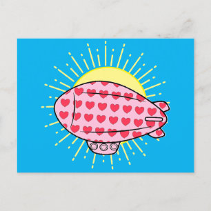 Cartão Postal Padrão de Coração Vermelho do Balão Blimp Rosa Per