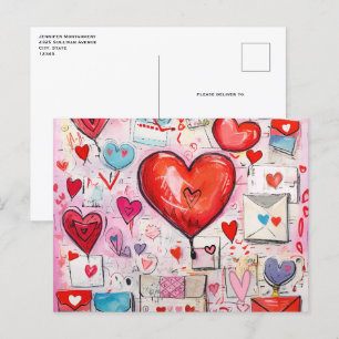 Cartão Postal Padrão de Corações Cômicos e Letras de Amor
