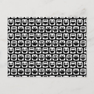 Cartão Postal Padrão de coruja em preto e branco