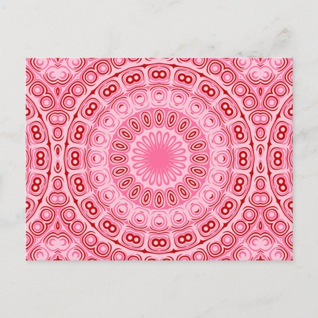 Cartão Postal Padrão de Crimson e Mandala Rosa (Frente)