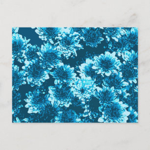 Cartão Postal Padrão de Dahlia Gráfico Moderno, Azul Indigo