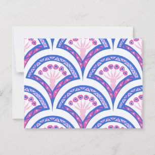 Cartão Postal padrão de damasco floral azul
