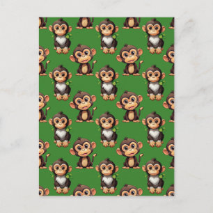 Cartão Postal Padrão de desenho de macaco verde