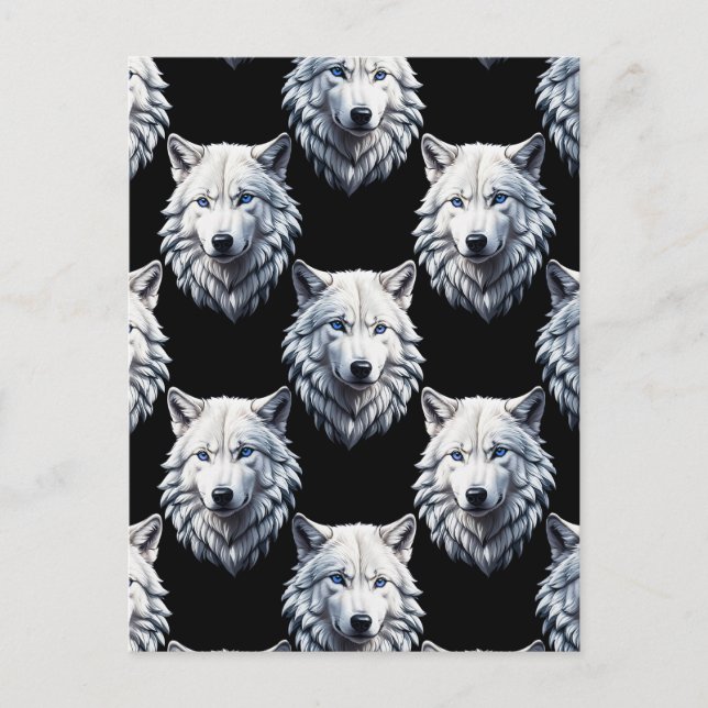 Cartão Postal Padrão de design de cabeça de lobo branco (Frente)