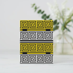 Cartão Postal Padrão de Design de Fret Key Grego Branco Amarelo