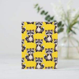Cartão Postal Padrão de Design de Guaxinim Amarelo