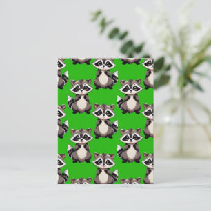 Cartão Postal Padrão de Design de Guaxinim Verde 