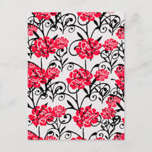 Cartão Postal Padrão de design de ilustração floral de flor verm