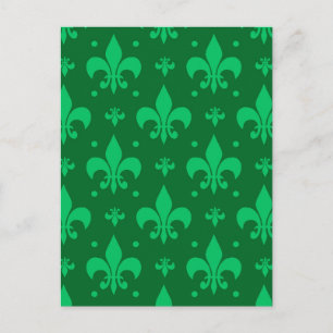 Cartão Postal Padrão de Design Flor-de-lis Verde