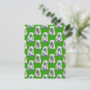 Cartão Postal Padrão de Design Urso Polar Verde 