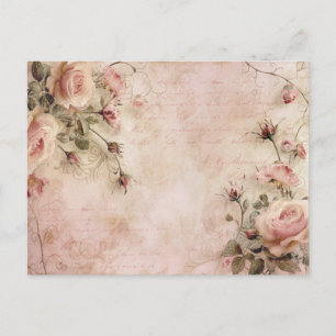 Cartão Postal Padrão de Desvinculação de Rosas de Vintagem Rosa