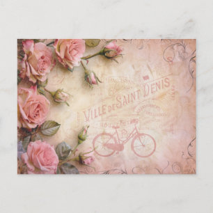 Cartão Postal Padrão de Desvinculação de Rosas de Vintagem Rosa