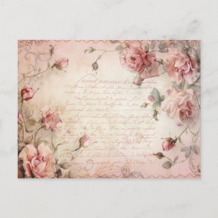 Cartão Postal Padrão de Desvinculação de Rosas de Vintagem Rosa