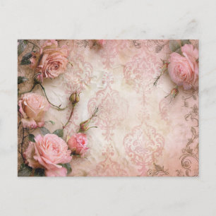 Cartão Postal Padrão de Desvinculação de Rosas de Vintagem Rosa
