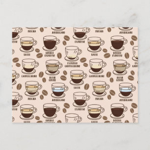 Cartão Postal Padrão de diferentes bebidas cafeeiras em um caf