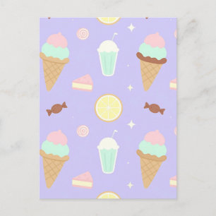 Cartão Postal Padrão de Doces Sorvete Kawaii