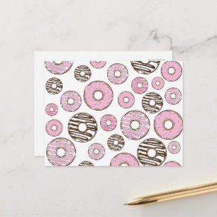 Cartão Postal Padrão de Donuts, Donuts Rosa, Donuts Brancos