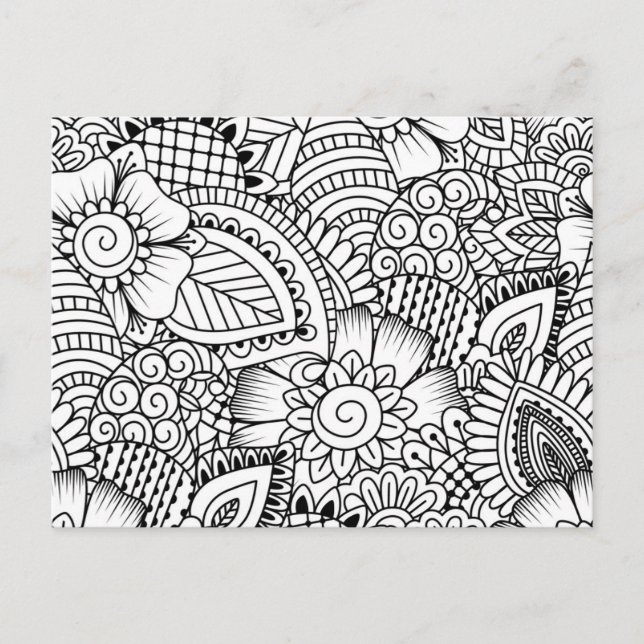 Cartão Postal Padrão de Doodle Floral (Frente)