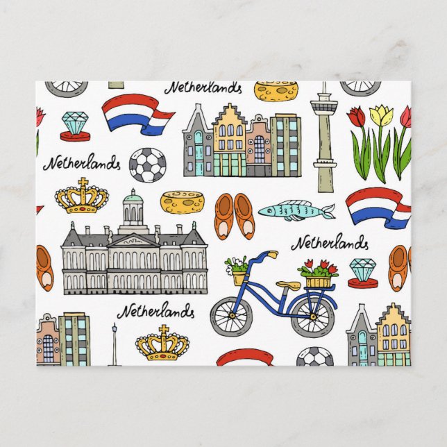 Cartão Postal Padrão de Doodle na Holanda (Frente)