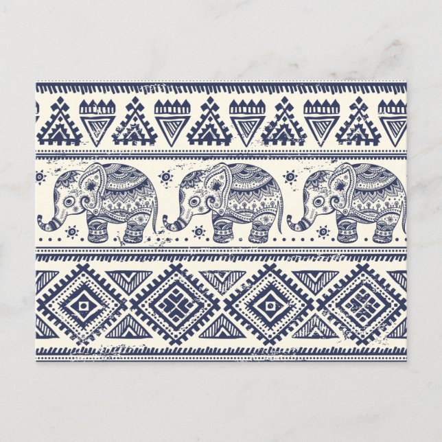 Cartão Postal Padrão de Elefante Aztec Etnico Tribal (Frente)