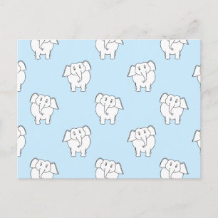 Cartão Postal Padrão de Elefante Branco em Azul Pálido.
