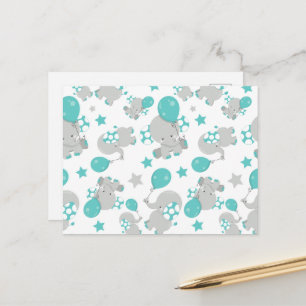 Cartão Postal Padrão De Elefantes, Elefantes Fofos - Cinza Azul