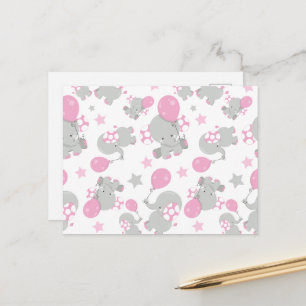 Cartão Postal Padrão De Elefantes, Elefantes Fofos - Rosa Cinza