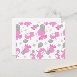 Cartão Postal Padrão De Elefantes Rosa, Elefantes Fofos, Estrela