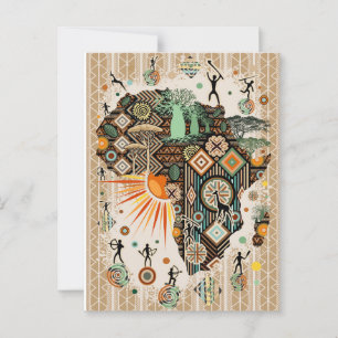 Cartão Postal Padrão de Elementos Tribais Decorativos do Mapa da