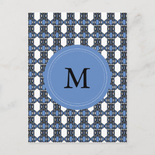 Cartão Postal Padrão de Escaravelho Abstrato em Azul com Monogra