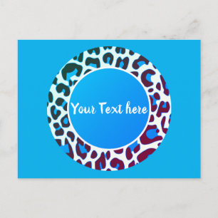 Cartão Postal Padrão de Estampa de Leopardo Azul Brilhante em Cí