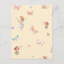 Cartão Postal Padrão de Fada Pastel com Design de Borboleta Fofo