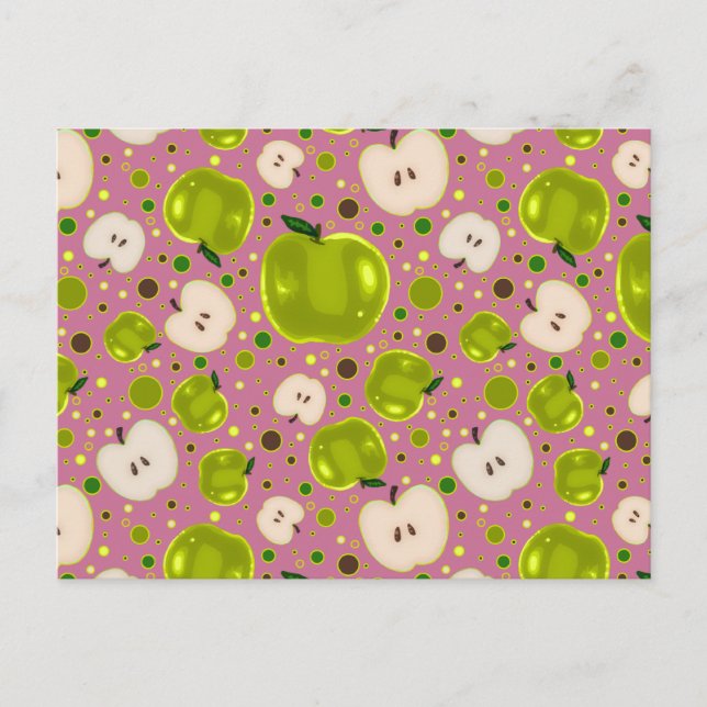 Cartão Postal Padrão de fatias de maçã verde (Frente)