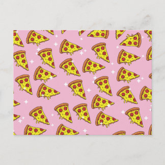 Cartão Postal Padrão de Fatias de Pizza Flutuantes Rosa Pastel