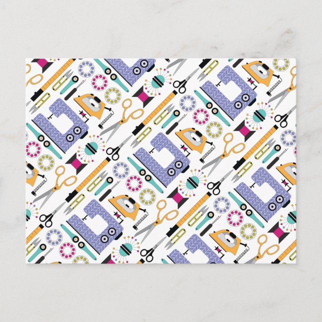 Cartão Postal Padrão de ferramentas e suprimentos de costura mod (Frente)