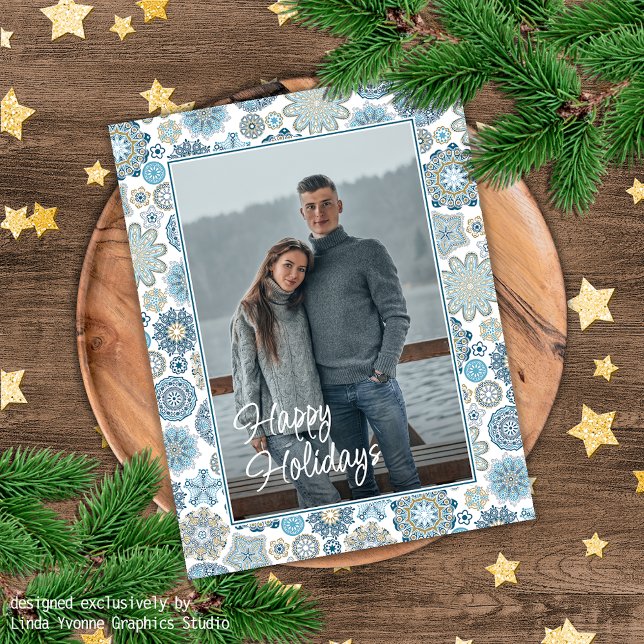 Cartão Postal Padrão de Flocos de Neve de Mandala Floral Chique  (Criador carregado)